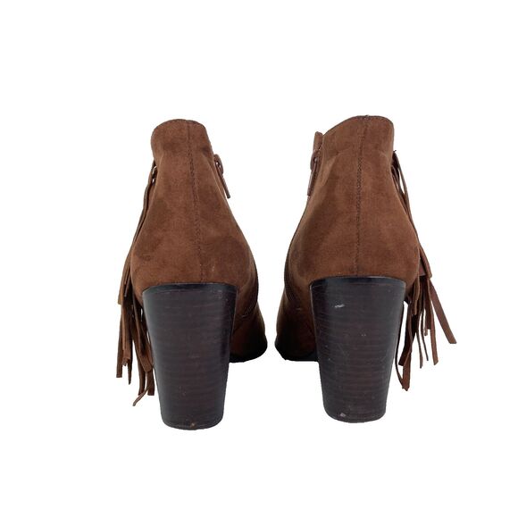 Carlos Santana Size 8.5 Brown Suede Zip Up Heeled Ankle Bootie Fringe Western - Picture 4 of 9